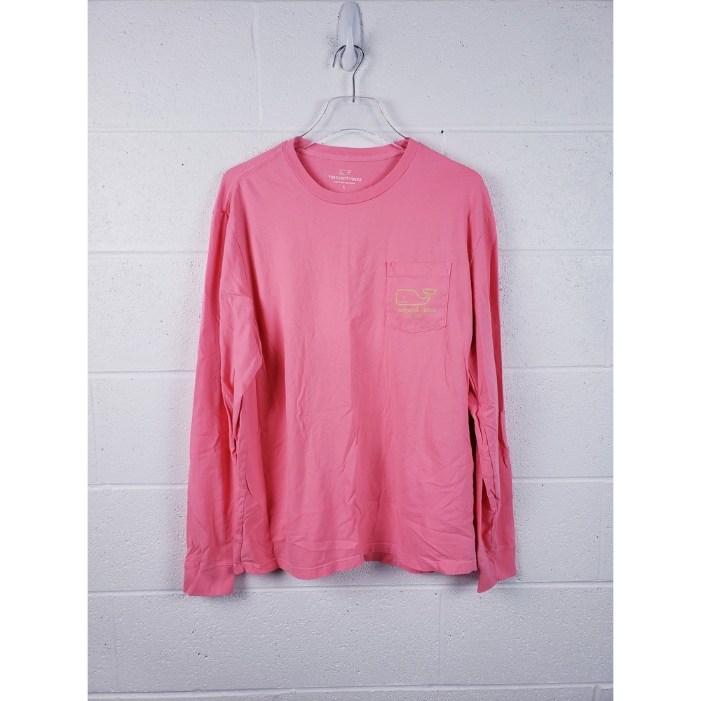 Vineyard Vines Long Sleeve Pocket Tee Pink Whale Graphic Mens Size Large